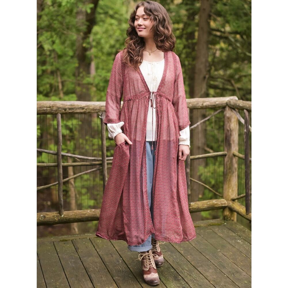 April Cornell Marseille Rose Paisley Tie Front Duster Dress Boho Cottagecore S